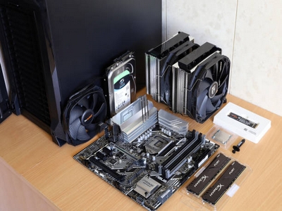 St. Petersburg, Russia - July 17, 2021: Collected on table necessary components for assembling new modern computer